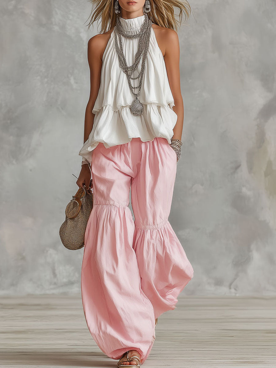 Aelinn | Women's Halter Neck Wide Leg Pants Set - Image 1