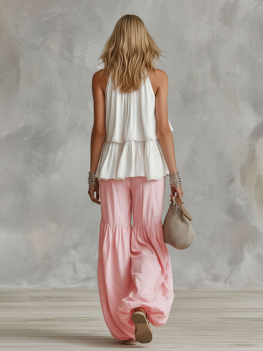 Aelinn | Women's Halter Neck Wide Leg Pants Set - Image 2