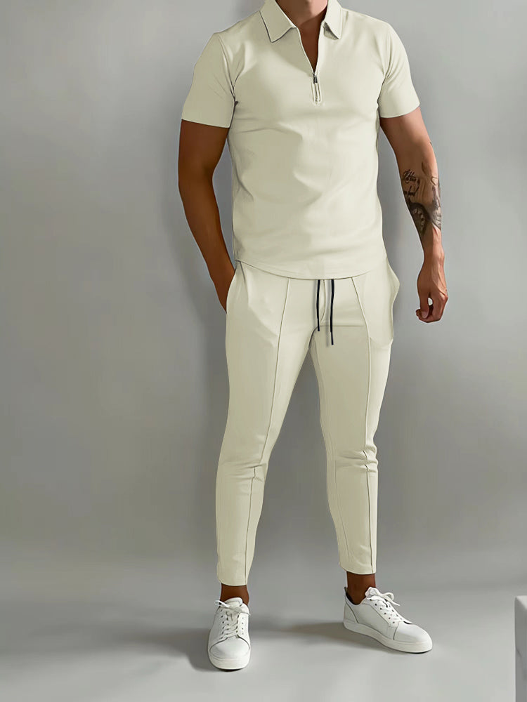 Alban | Men's 2 Piece Polo Shirt and Pants Set - Cream - Image 1