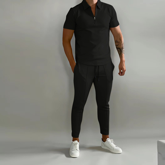 Alban | Men's 2 Piece Polo Shirt and Pants Set - Cream - Image 2
