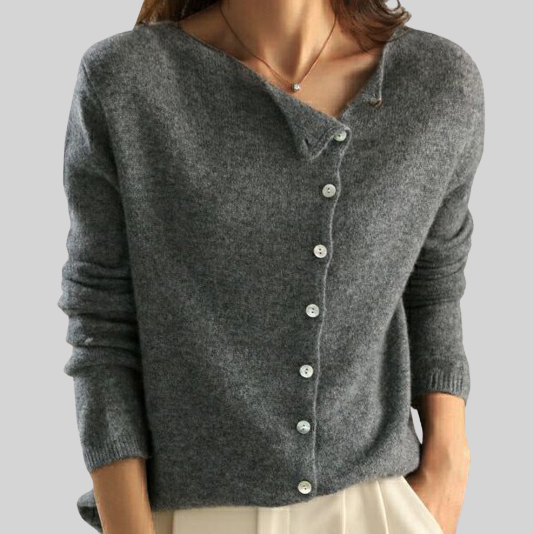 Aldara | Women's Button-Front Cardigan Jumper - Dark Grey - Image 1