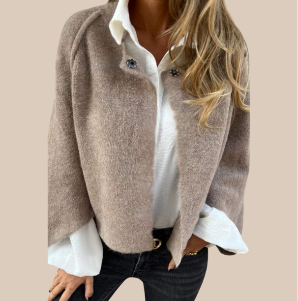 Aldova | Women's Knit Jumper Relaxed Fit - Taupe - Image 2
