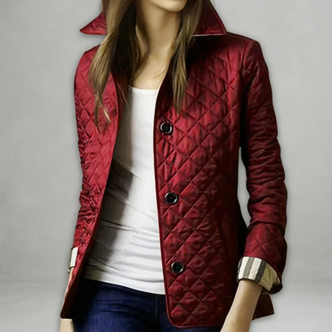 Aldoveth | Women's Quilted Jacket Autumn Coat - Burgundy - Image 1
