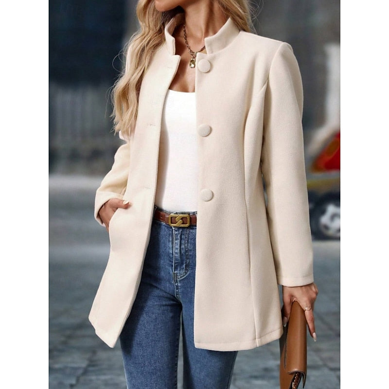 Aldvora | Women's Winter Coat Stand Collar - Cream - Image 2