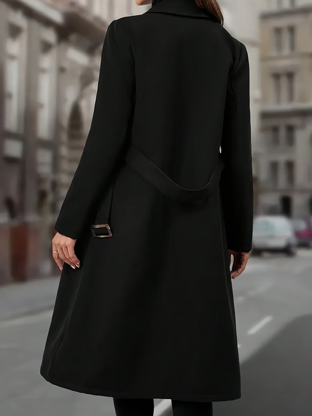 Aldvynn | Women's Wool Wrap Coat - Black - Image 2