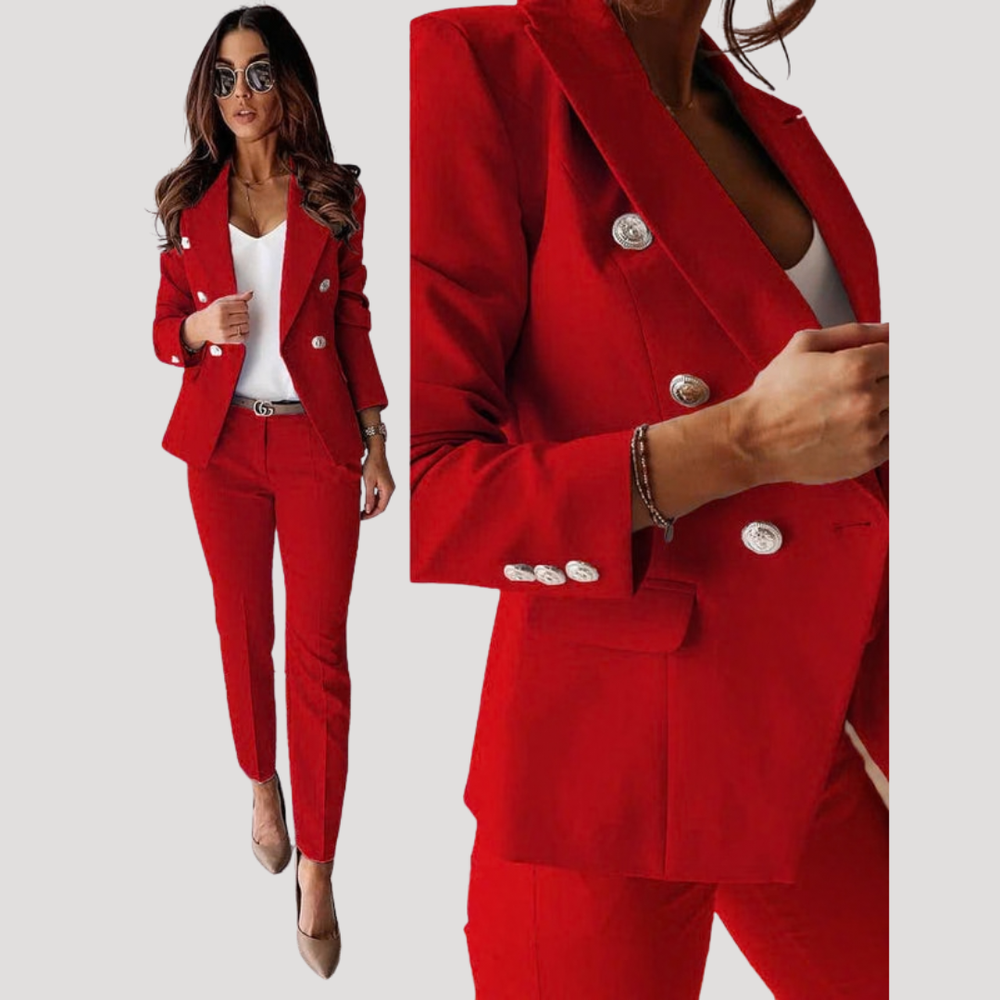 Alessia | Women's Double Breasted Tailored Blazer Suit Set - Black - Image 2