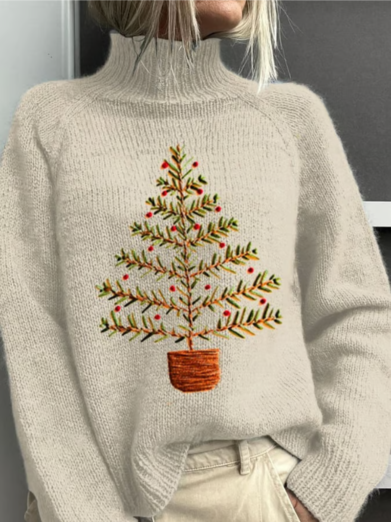 Alveth | Women's Christmas Jumper Turtleneck Knit - Cream - Image 1
