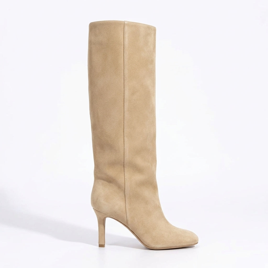 Alvorne | Women's Knee-High Heeled Boots - Beige - Image 1