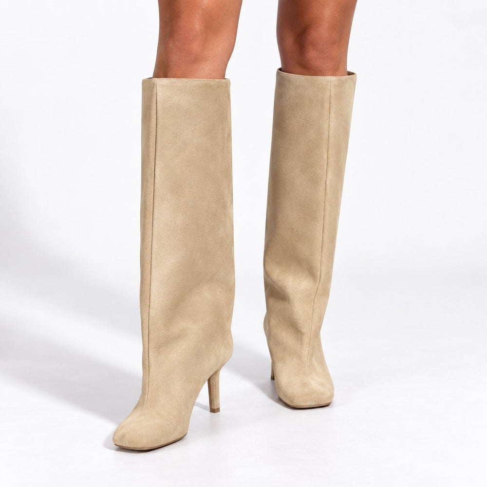 Alvorne | Women's Knee-High Heeled Boots - Beige - Image 2