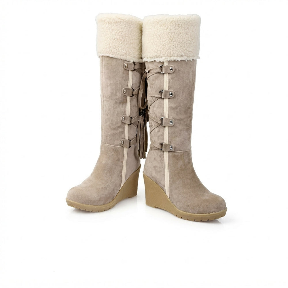 Arvelle | Women's Heeled Knee-High Winter Boots - Taupe - Image 2