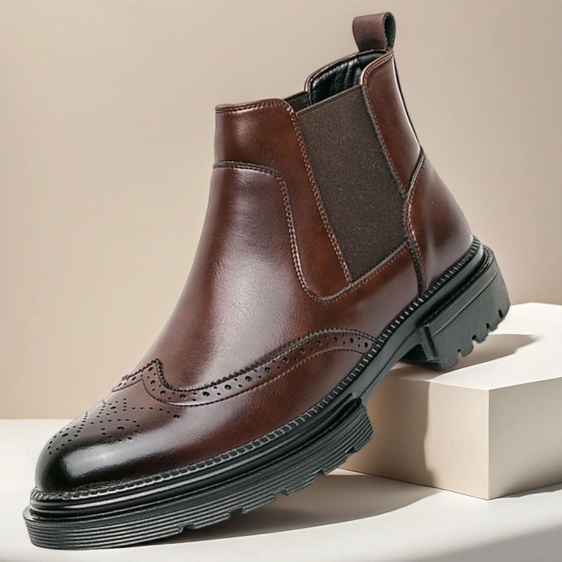 Arvind | Women's Chelsea Ankle Boots with Brogue Detail - Brown - Image 1