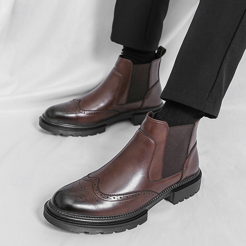 Arvind | Women's Chelsea Ankle Boots with Brogue Detail - Brown - Image 2