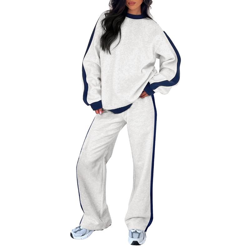 Arvindra | Women's Knit Lounge Set Wide Leg Tracksuit - Light Grey - Image 1