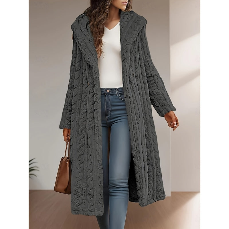 Belvara | Women's Long Teddy Faux Fur Winter Coat - Light Grey - Image 2