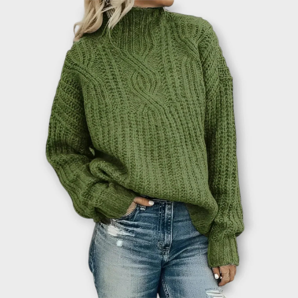 Belvorne | Women's Cable Knit Jumper Mock Neck - Black - Image 2