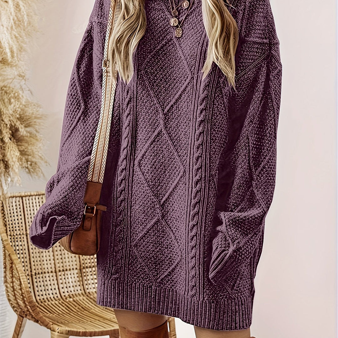 Bevwyn | Women's Chunky Cable Knit Jumper Dress - Purple - Image 1