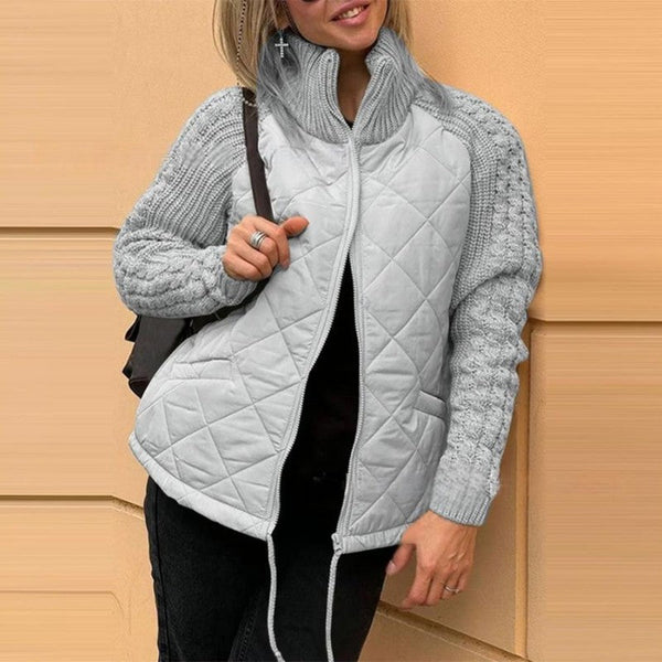 Brecken | Women's Quilted Jacket with Knit Sleeves - Light Grey - Image 1