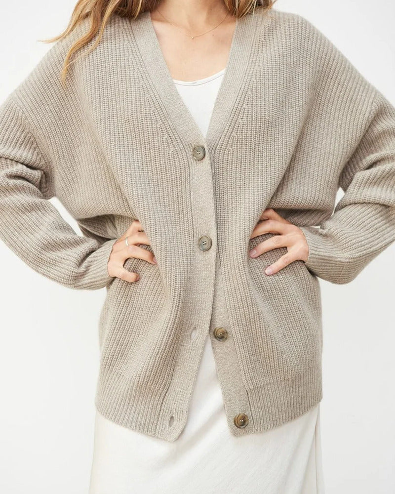 Briallen | Women's Oversized Cardigan Jumper - Beige - Image 2