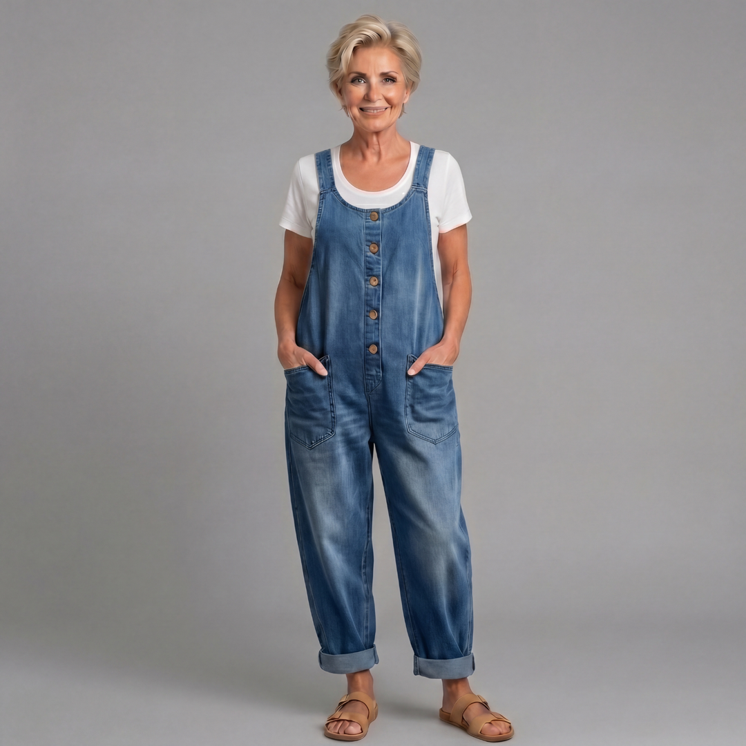 Brigitte | Women's Relaxed Fit Denim Bib Overalls - Blue - Image 1