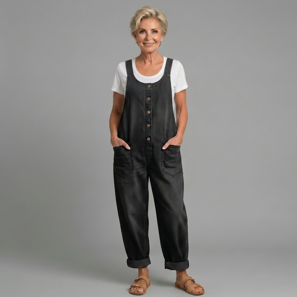 Brigitte | Women's Relaxed Fit Denim Bib Overalls - Blue - Image 2