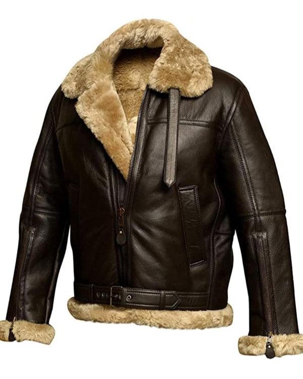 Brindeth | Women's Shearling Aviator Jacket - Dark Brown - Image 1