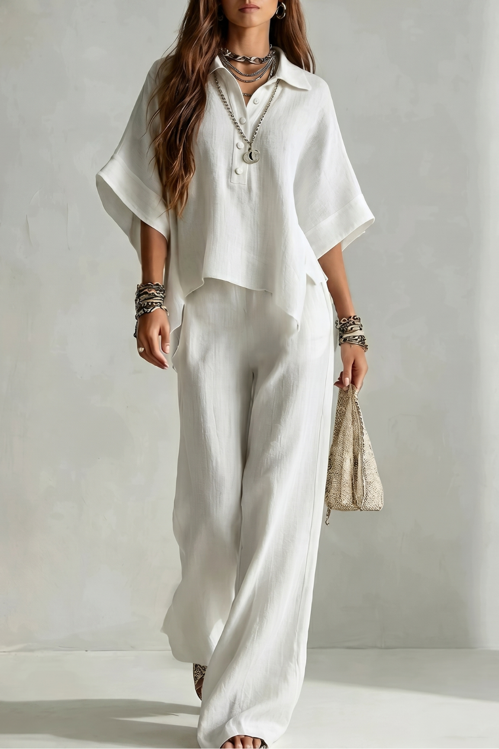 Brinvelle | Women's Relaxed Co-Ord Shirt & Trouser Set - White - Image 1