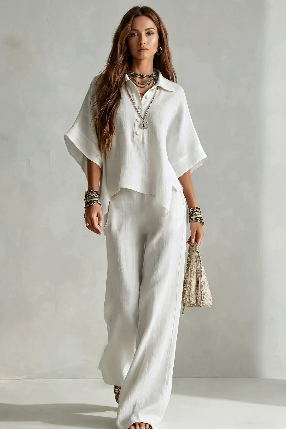 Brinvelle | Women's Relaxed Co-Ord Shirt & Trouser Set - White - Image 2