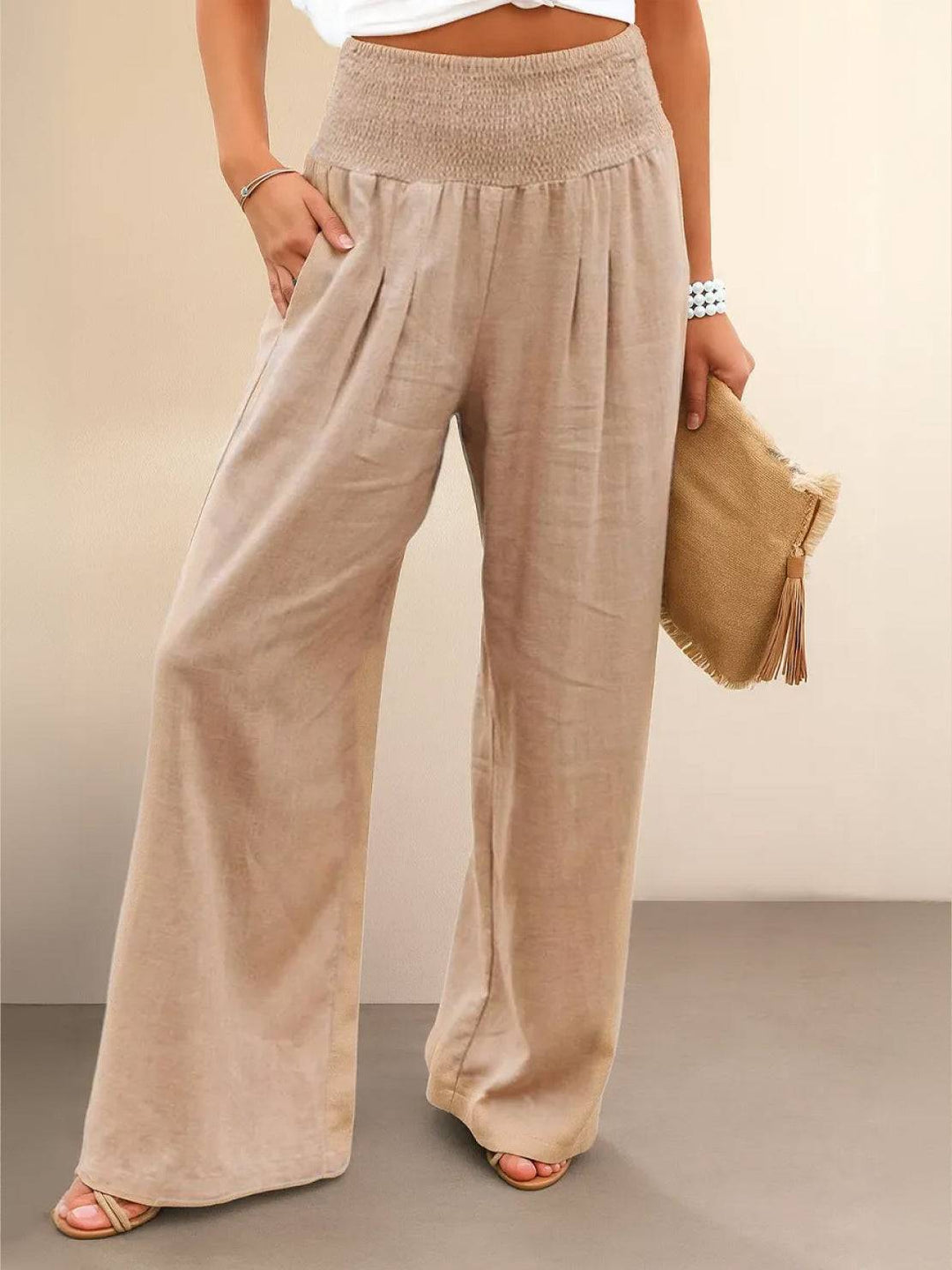Briony | Women's Smocked Waist Wide Leg Pants - Image 1