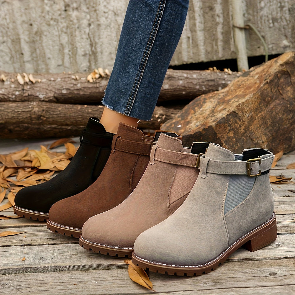 Britta | Women's Block Heel Ankle Boot with Buckle Detail - Brown - Image 2