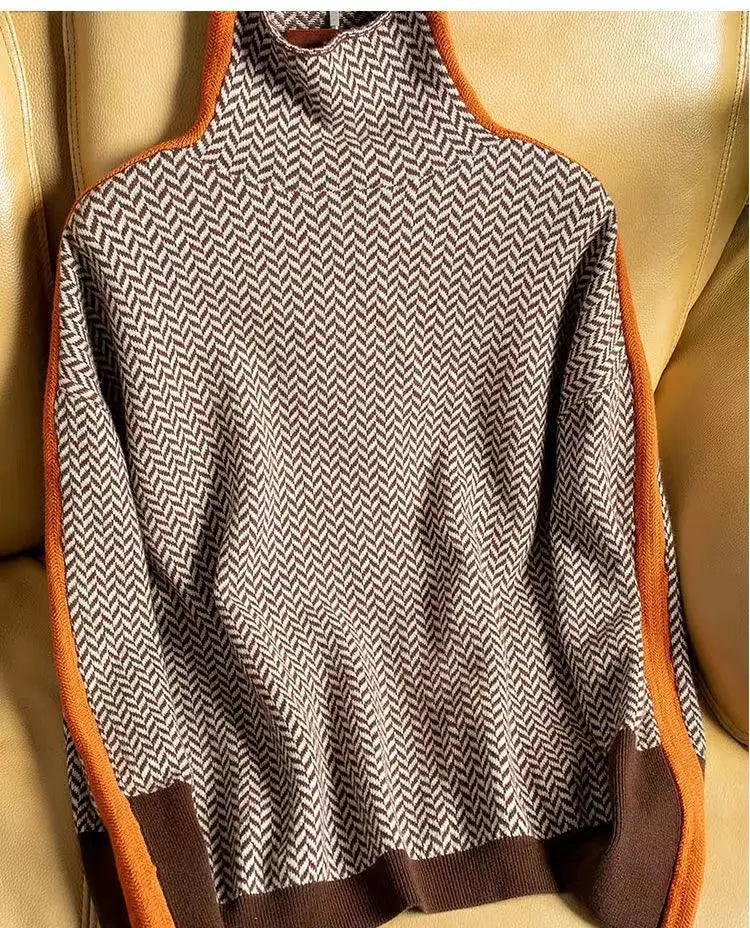 Bronia | Women's Herringbone Mock Turtleneck Sweater - Image 1