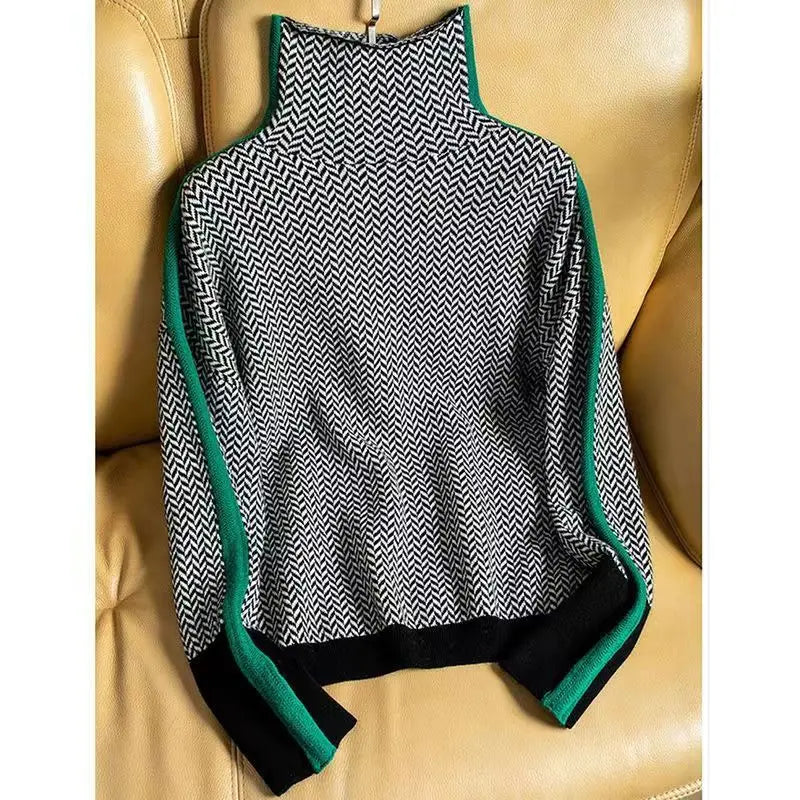 Bronia | Women's Herringbone Mock Turtleneck Sweater - Image 2