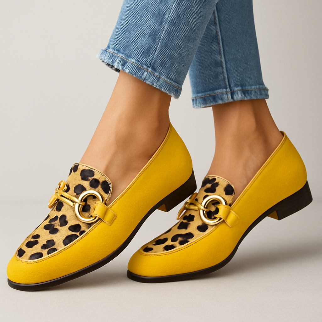 Bronwen | Women's Leopard Print Yellow Loafers - Yellow - Image 1