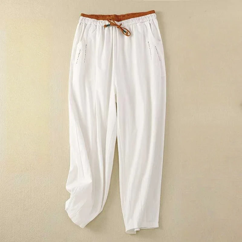 Bronwen | Women's White Drawstring Relaxed Pants - Image 1