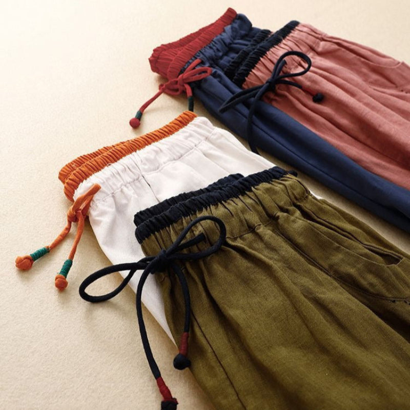 Bronwen | Women's White Drawstring Relaxed Pants - Image 2