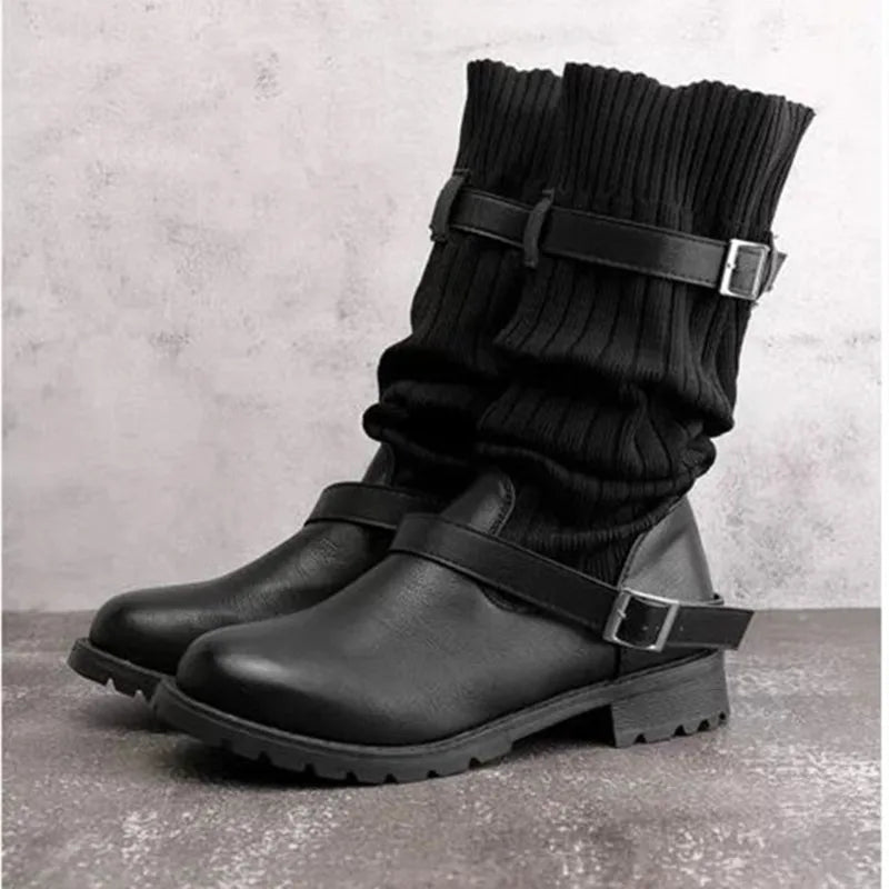 Brunwyn | Women's Knit Shaft Slouch Winter Boots - Taupe - Image 2