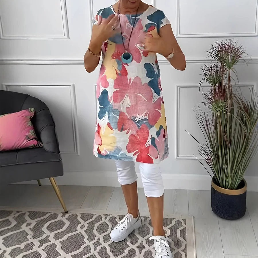 Calandra | Women's Floral Short Sleeve Tunic Dress - Image 1