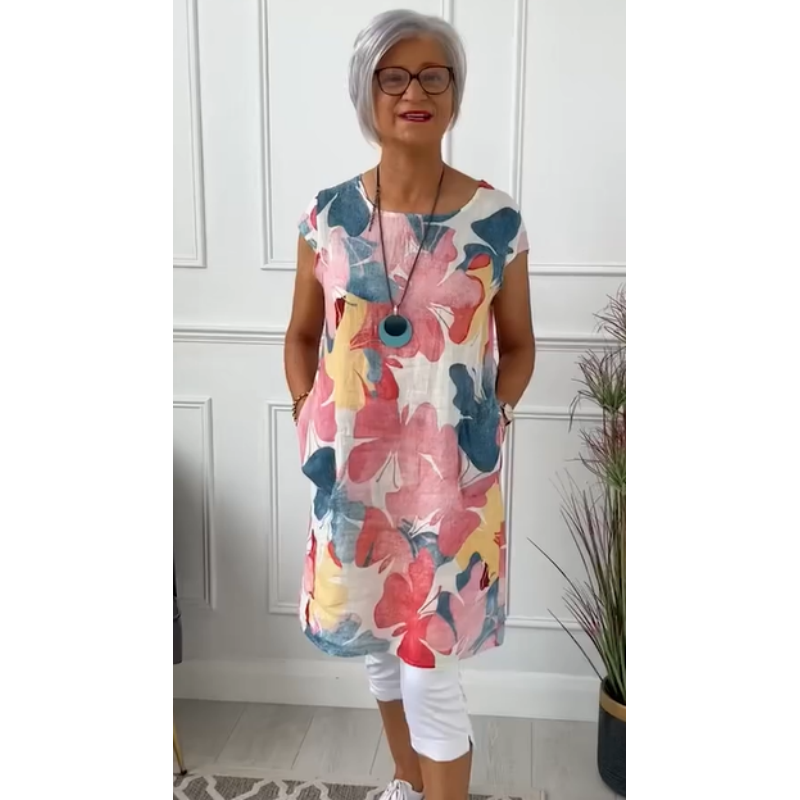 Calandra | Women's Floral Short Sleeve Tunic Dress - Image 2