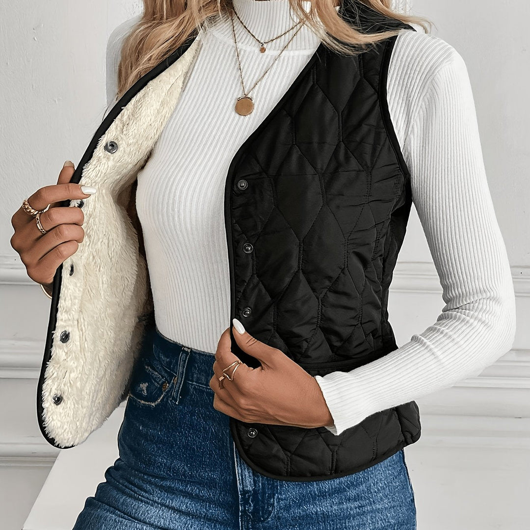 Caldene | Women's Quilted Gilet Reversible Sherpa Vest - Black - Image 1