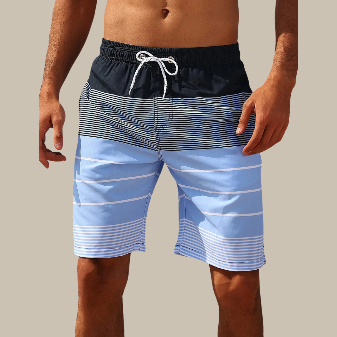 Calder | Men's Striped Swim Shorts with Drawstring - Striped - Image 1