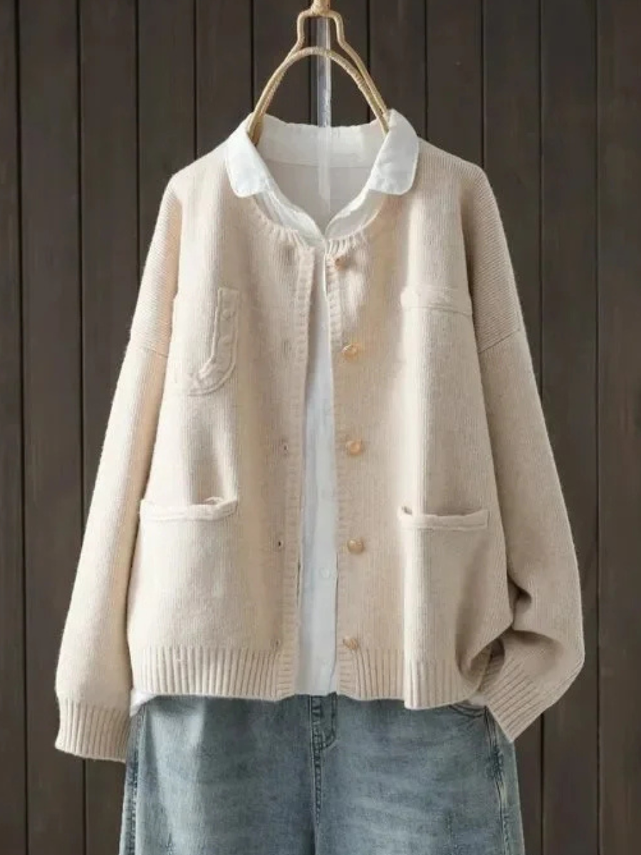 Caldwell | Women's Relaxed Fit Knit Cardigan with Pockets - Cream - Image 1
