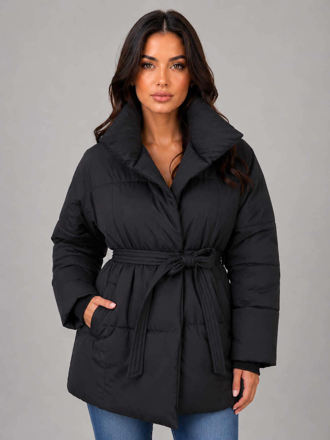 Caldwyn | Women's Belted Puffer Jacket - Black - Image 1
