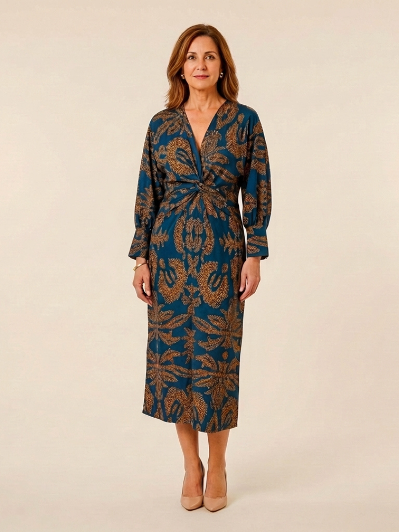 Calindra | Women's Christmas Party Midi Dress - Teal - Image 1
