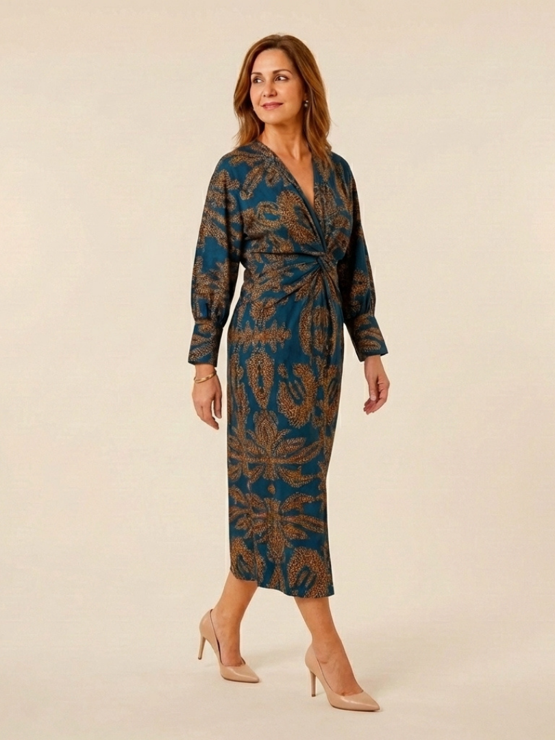 Calindra | Women's Christmas Party Midi Dress - Teal - Image 2