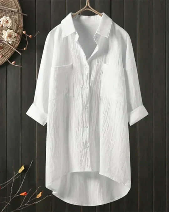 Calista | Women's Collared Button-Down Long Sleeve Blouse - White - Image 1
