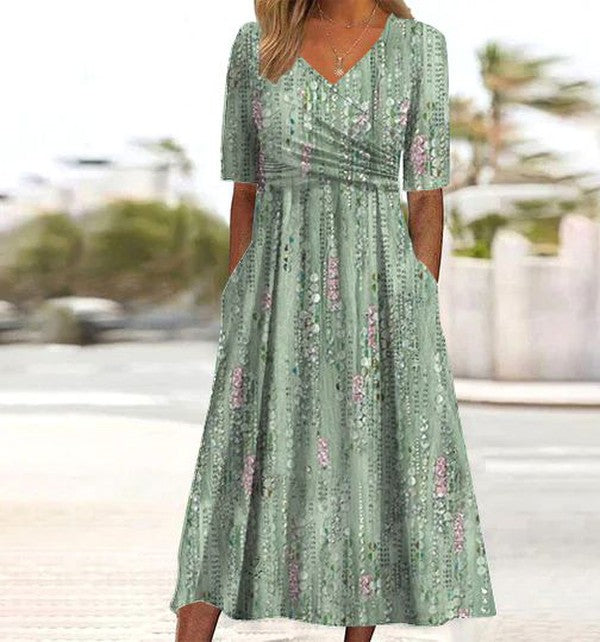 Calliandra | Women's Floral Wrap Midi Dress - Green - Image 1