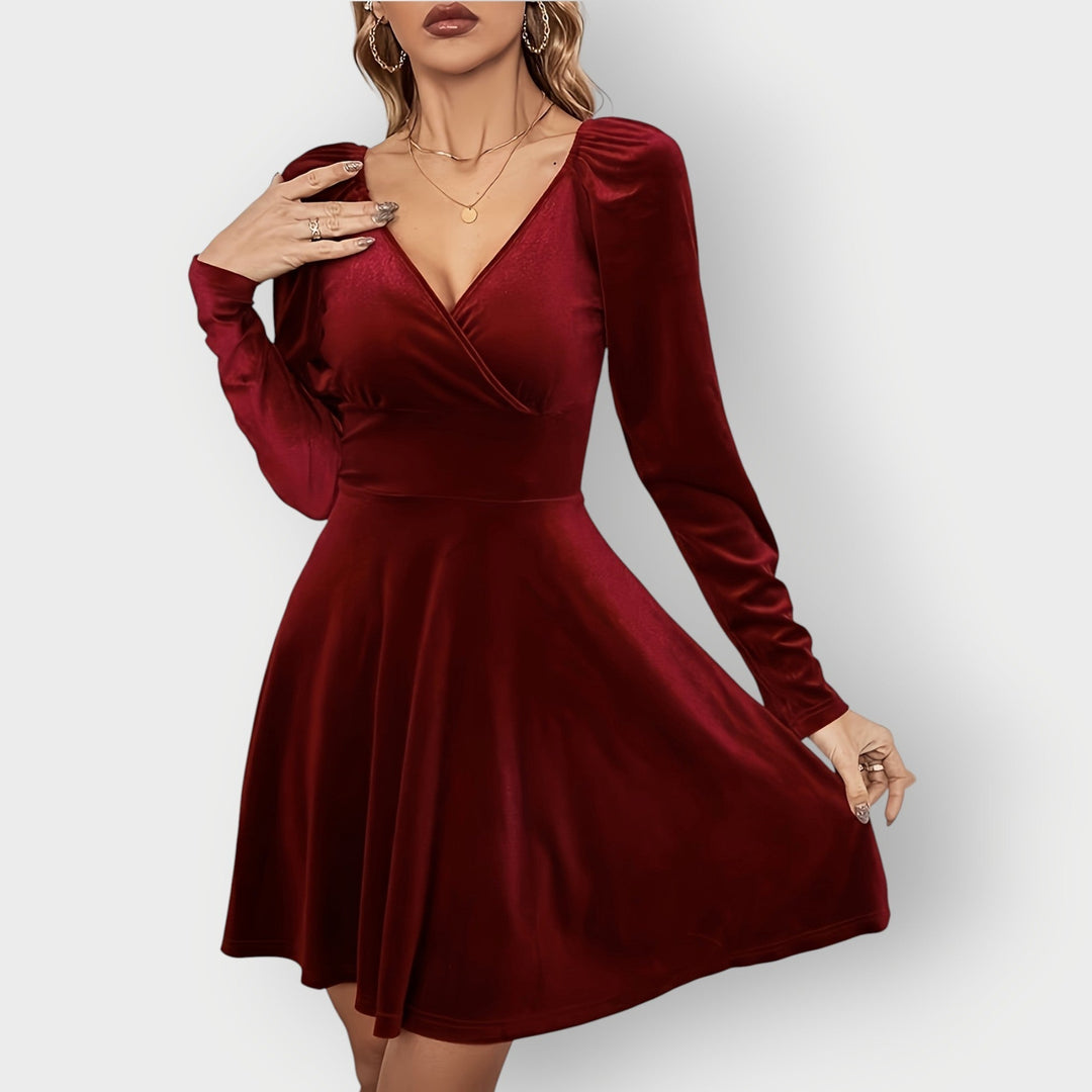 Calliope | Women's V Neck Long Sleeve Wrap Mini Dress - Image 1