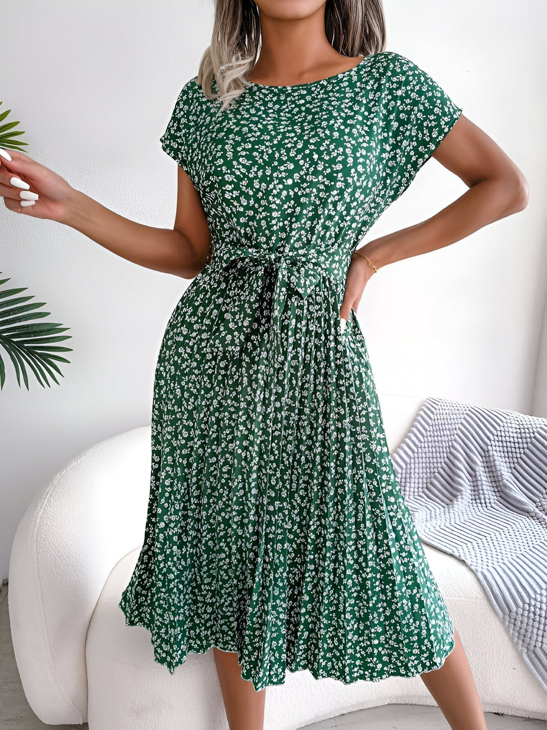 Callista | Women's Floral Belted Midi Dress - Image 1