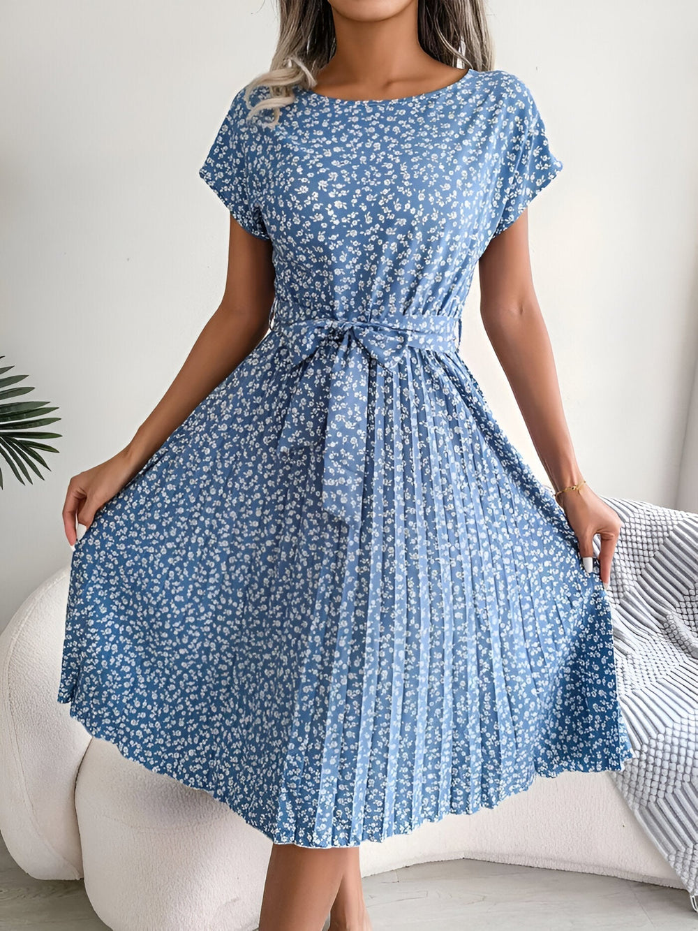Callista | Women's Floral Belted Midi Dress - Image 2