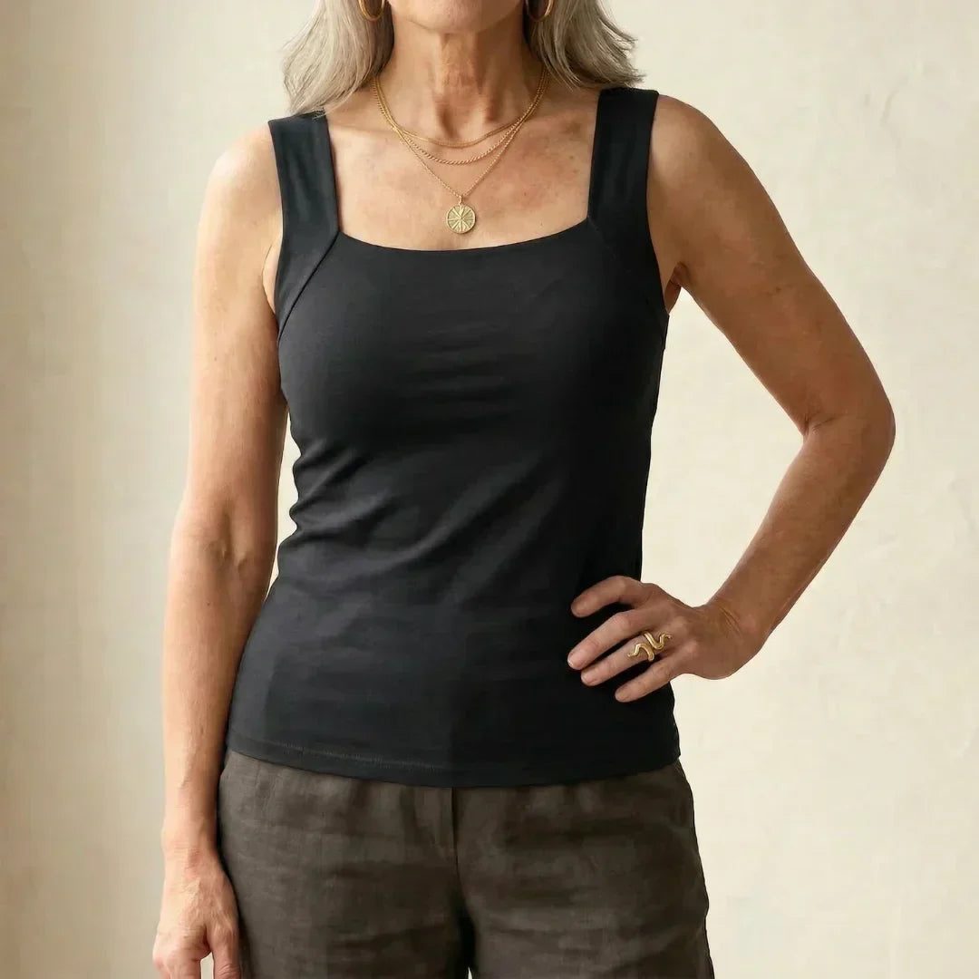 Calloway | Women's Square Neck Built-In Bra Tank Top - Black - Image 1