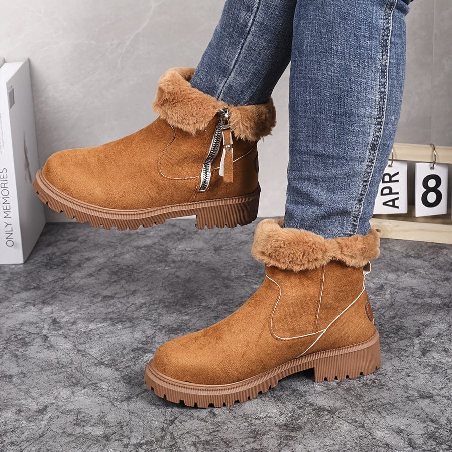 Calveth | Women's Fur Lined Chelsea Ankle Boots - Camel - Image 2